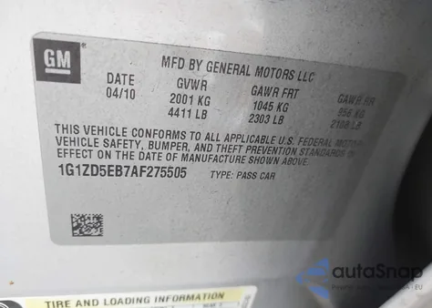 2010 Chevrolet Malibu Lt from USA, damaged, VIN 1G1ZD5EB7AF275505
